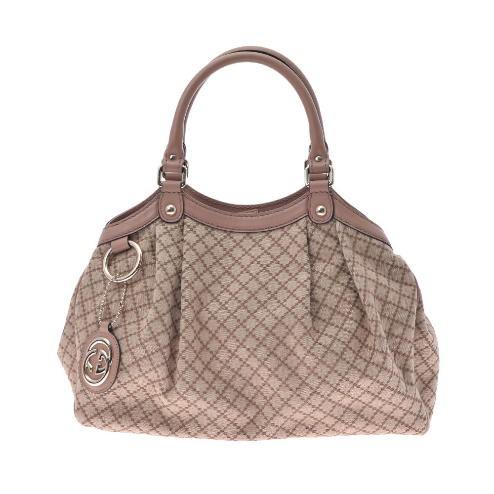 Gucci Sukey Diamante Beige Pink Canvas Leather Handbag